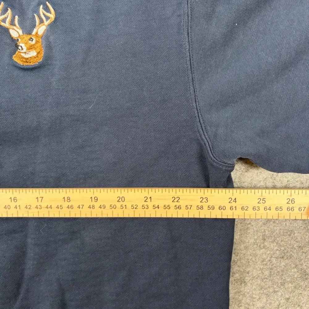 Deer Henley Sweatshirt Mens XL Blue Embroidered Head‎ Hunting Nature Outdoors